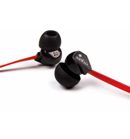 Veho VEP-003-360Z1-R 360 Z-1 Noise Isolating Stereo Earphones with Flat Flex Anti Tangle Cord - Red | Prix pas cher, Casques et 