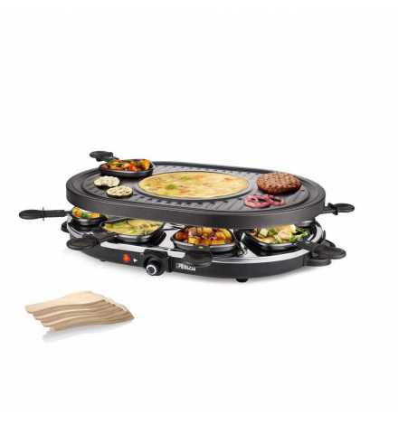 Raclette Ovale 5-en-1 162700 - 1200W, Multi-fonctions, 8 Poêlons Antiadhésifs, Plaque Amovible, Crêpière Intégrée - Princess | P