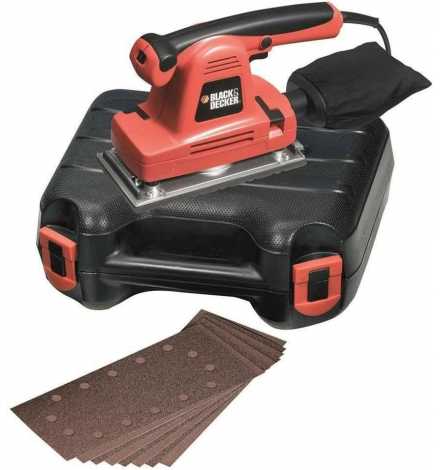 Ponceuse Vibrante 310W Black & Decker | Fixation par Pinces | Vitesse Variable | Orbite 2mm | Sac Collecteur | 11 Accessoires | 