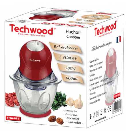 Mini Hachoir bol verre 600 mL - 300W Rouge Techwood - THA-085 | Prix pas cher, Petit électroménager - en Tunisie 